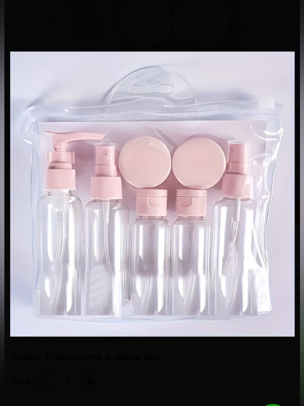 Travel Toiletry Bottle Set with Pink Caps